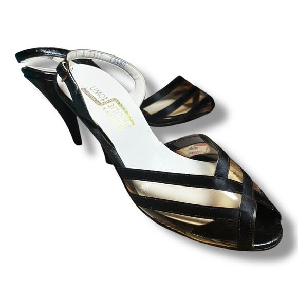 Vintage Mervyn’s ‘About Town’ Black & Gold Sandal Heels – Size 6 - Picture 5 of 11